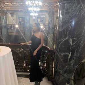 Rhinestone-Strap One-Shoulder Gown